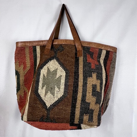 Handbags - Boho Woven Jute Leather Oversized Bag Aztec Western (tru)